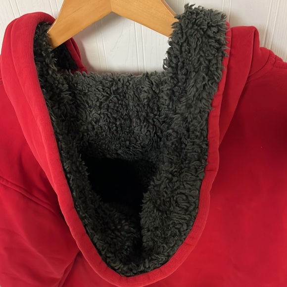Vintage Nautica Jeans Co Fleece lined Hoodie Red Sweatshirt Zip up Jacket - Picture 9 of 9